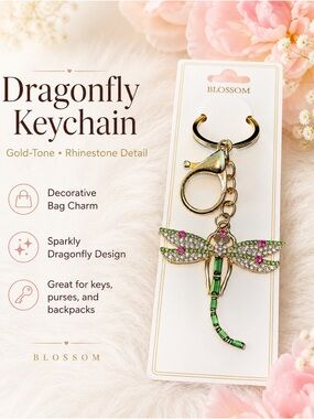 Blossom Gold-Tone Green Dragonfly Keychain